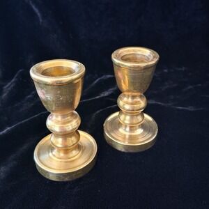 VTG Solid Brass Candlestick Holders Pair Heavy 14oz Each Mini Short Taper 3"